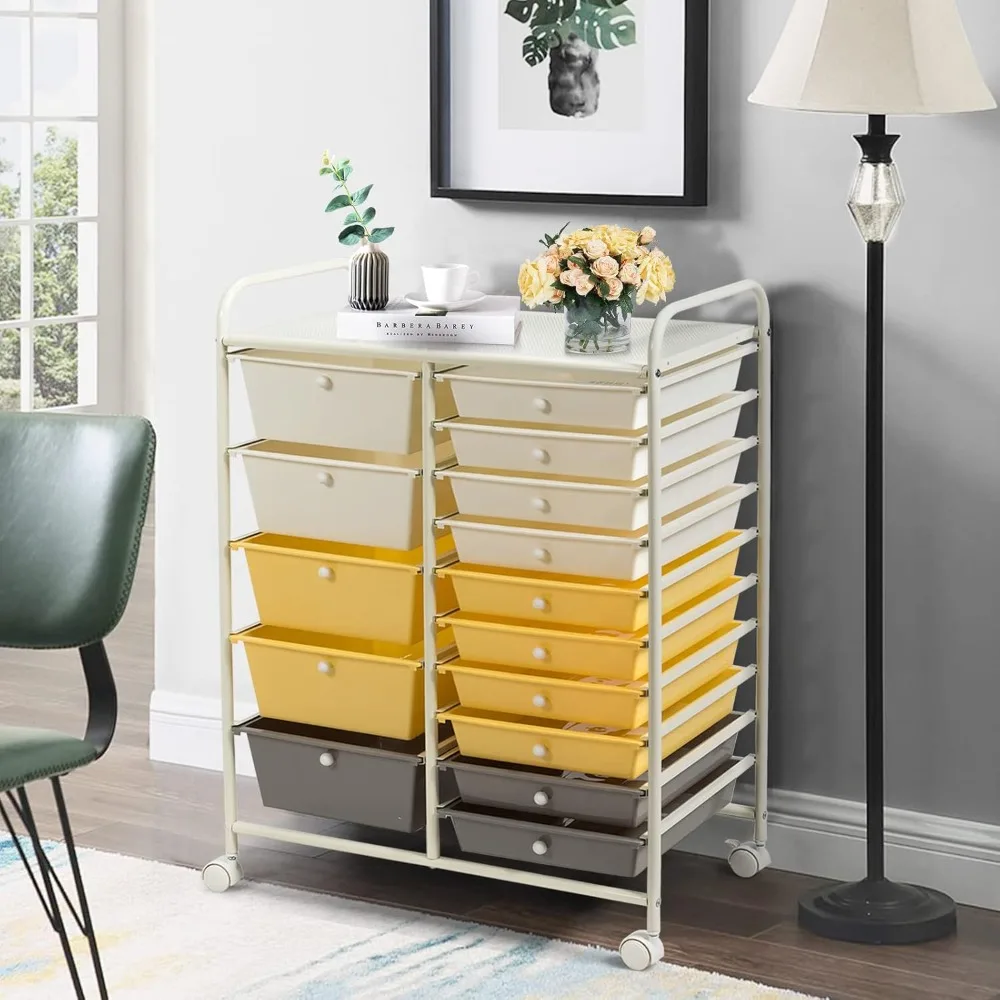 

15 Drawers Rolling Cart, Storage Cart with w/Removable Drawers & Steel Frame