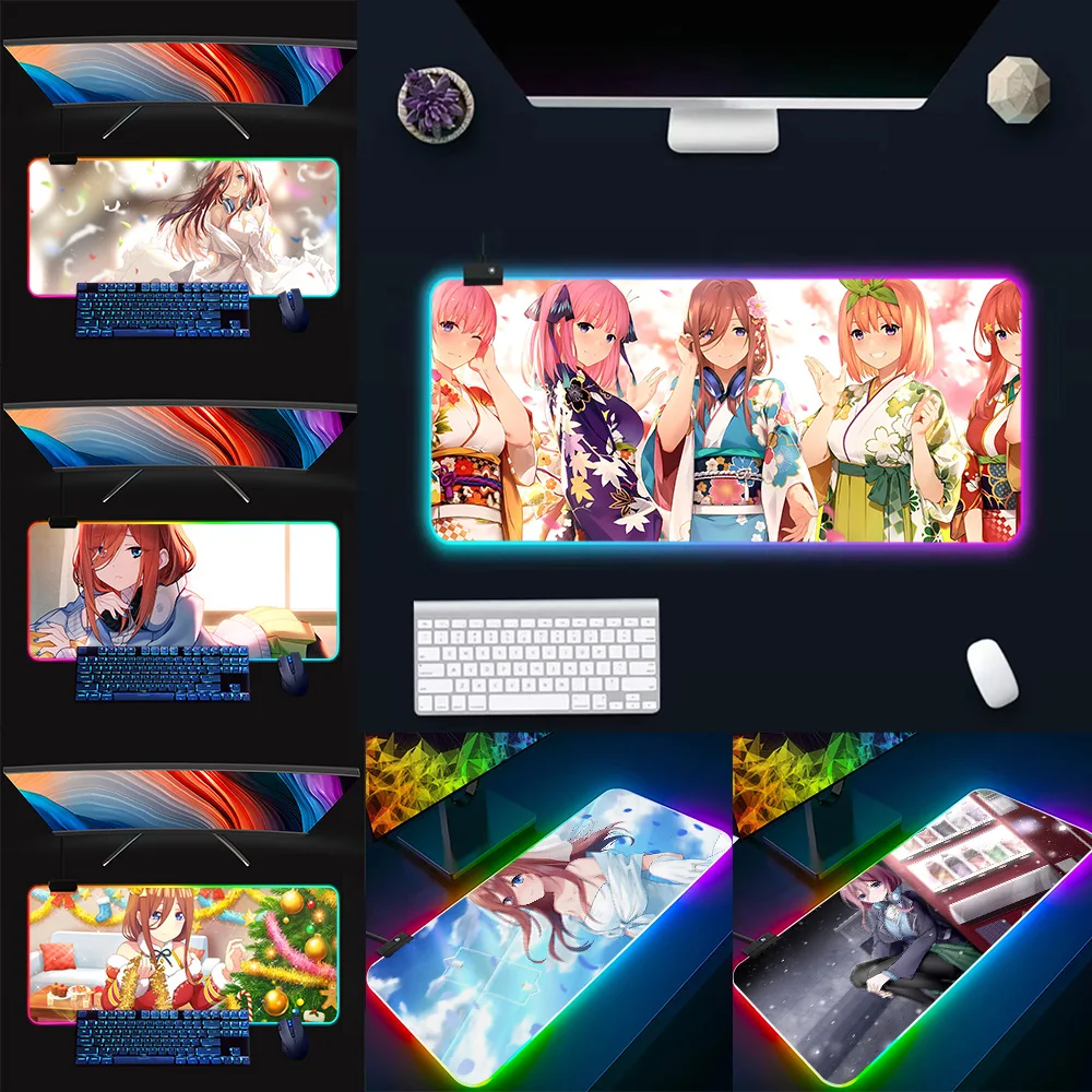 Nakano miku Anime RGB Pc Gamer Keyboard Mouse Pad Mousepad LED Glowing Mouse Mats Rubber Gaming Computer Mausepad