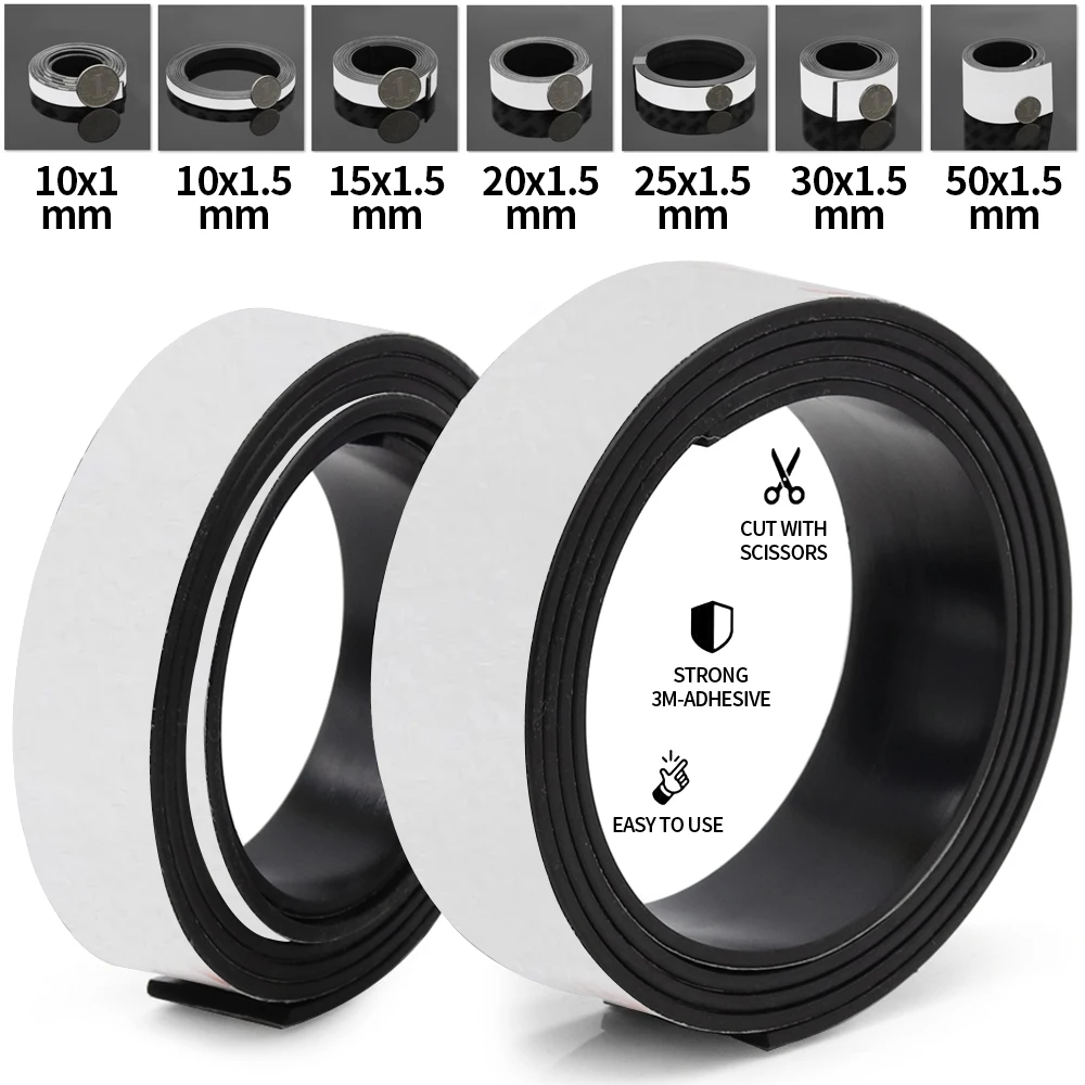 Cinta magnética autoadhesiva de 1/2/5/10 metros, cinta magnética de goma, raya magnética Flexible fuerte para carteles fotográficos de refrigerador