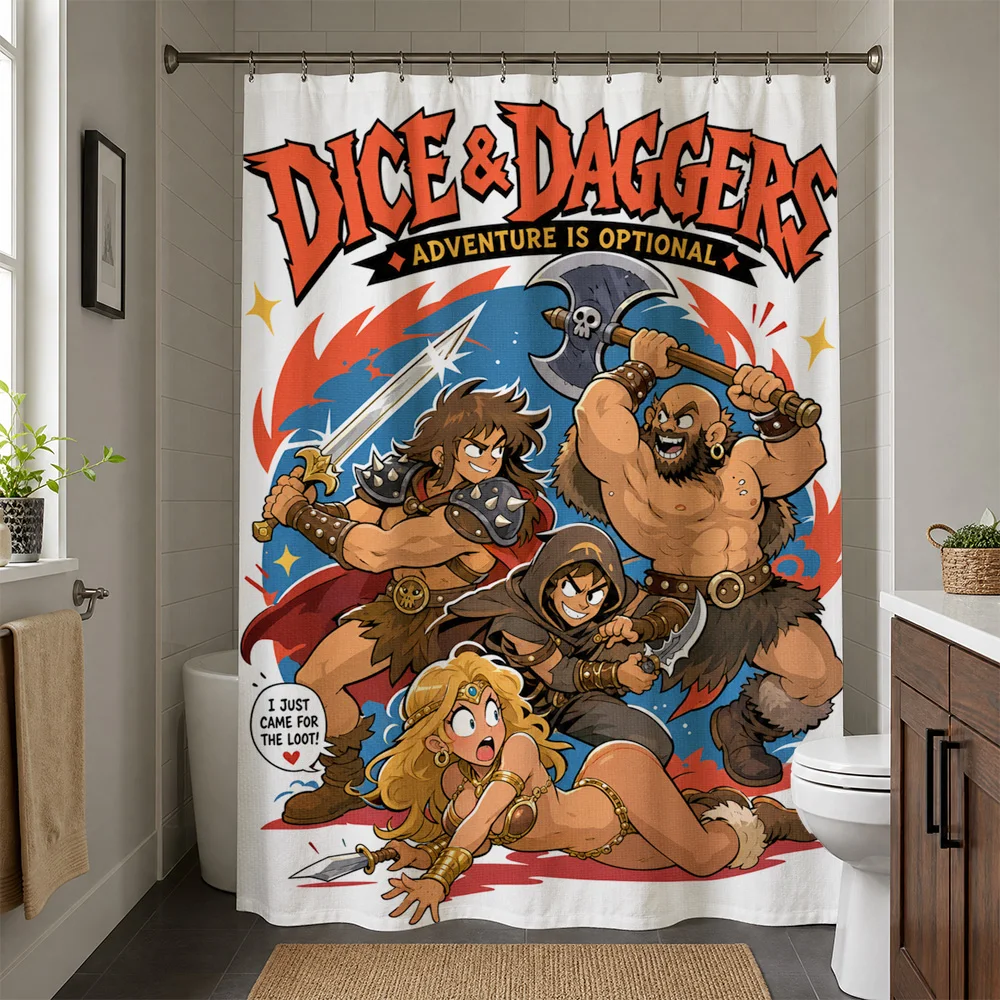 Novelty Comic Book Shower Curtain Dice and Daggers Pop Culture Art Geek Fantasy Bathroom Decoration Waterproof Shower Liner