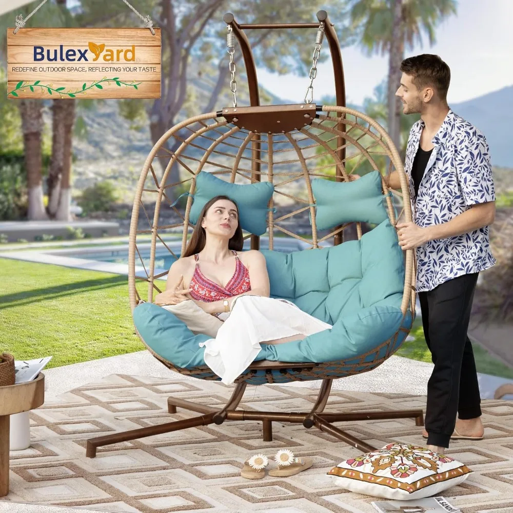 كرسي أرجوحة معلق كبير لشخصين للاستخدام الداخلي والخارجي - مقعد كبير الحجم لفناء التوائم للاسترخاء المريح