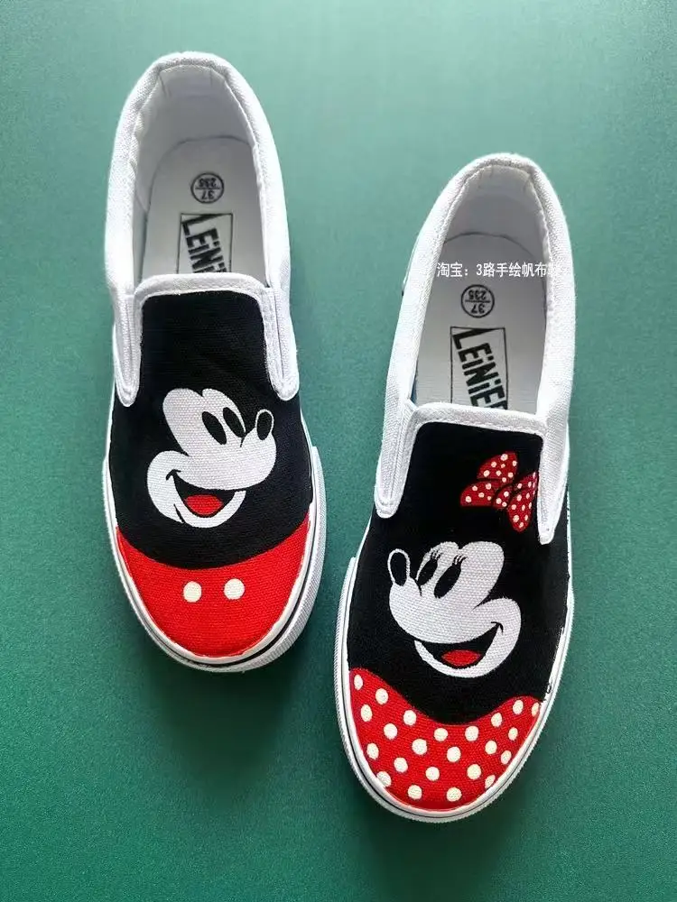 

Real Pictures 2025 New autumn Mickey Minnie Mouse fashion man plus size Canvas Casual Shoes Student sports women flats shoes