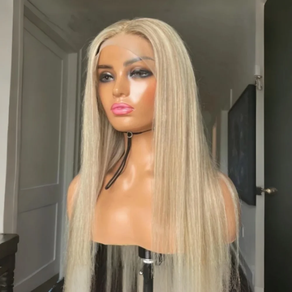 Soft Straight Hair 18inch Highlight Blond 150 density and 13×4 100%human hair wig lace front wig, with baby hair pre plucked view 2