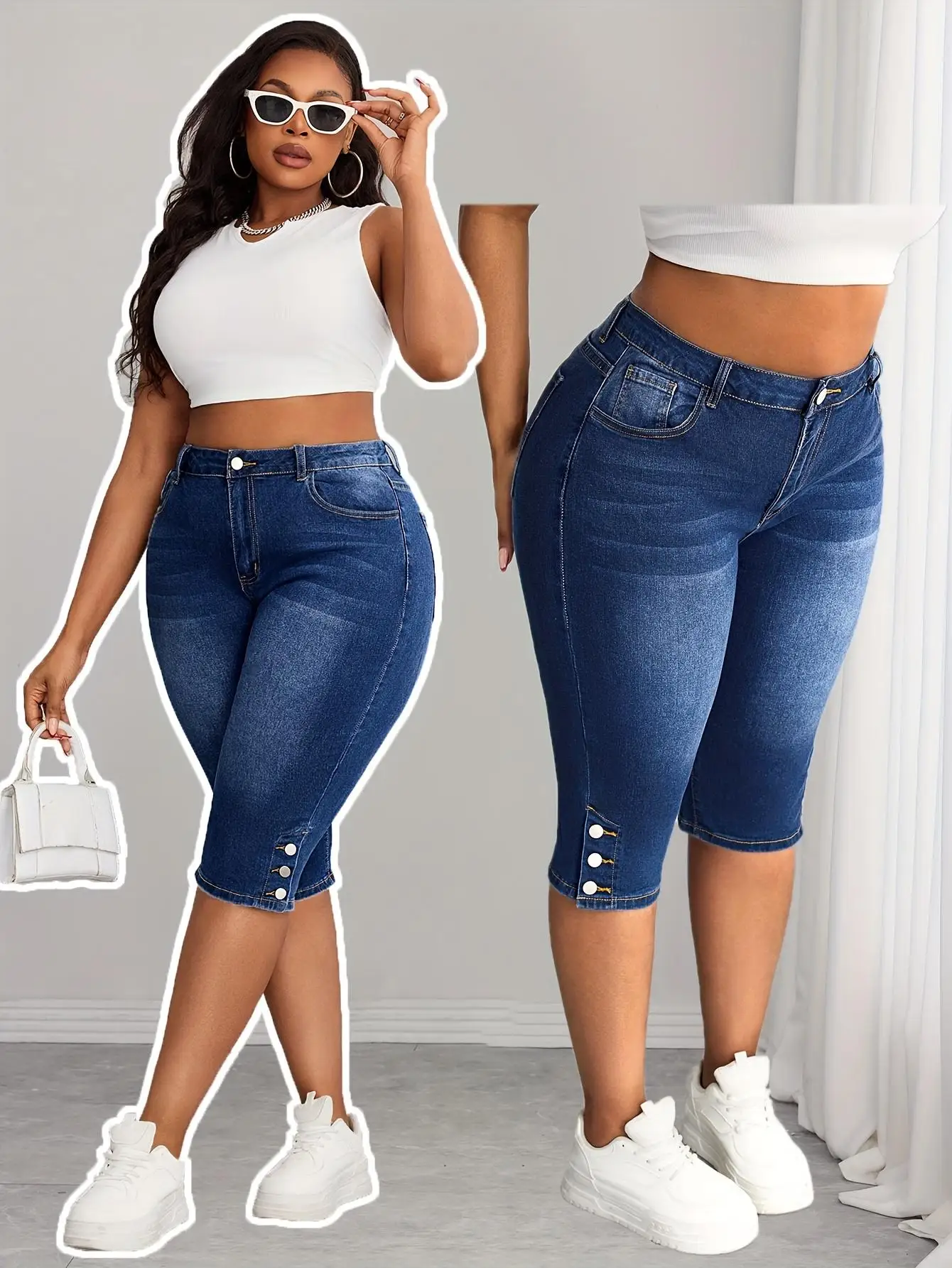 

Женские джинсы больших размеров на пуговицах, эластичные облегающие джинсовые шорты с высокой талией
