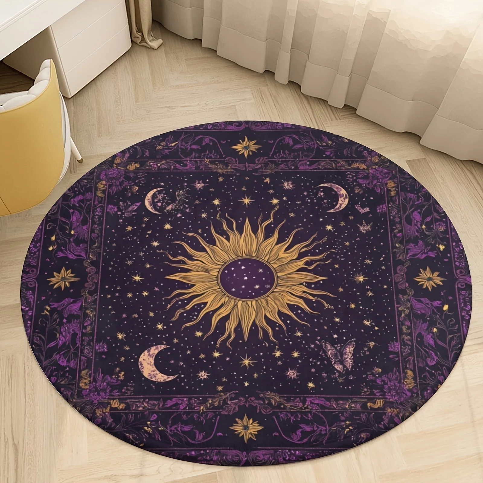 Festive Nature Art Motif Circular Rug Decorative Non Slip Door Mat Versatile Accent For Gym Dance Studio Lounge Room