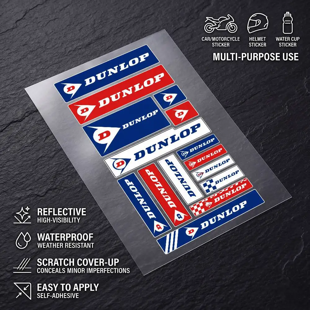 For Dunlop Universal Multi-Purpose Reflective Waterproof Stickers Scratch Conceal For Auto Bike Helmet Mug Fridge Decoration