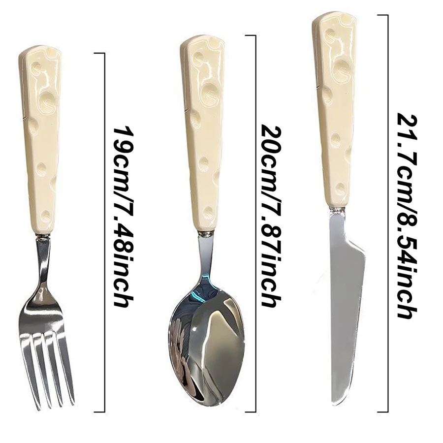 3pcs Cheese Style Cutlery Set PP + 304 Stainless Steel Material Spoon Fork Knife Household Portable Ktichen Creative Tableware