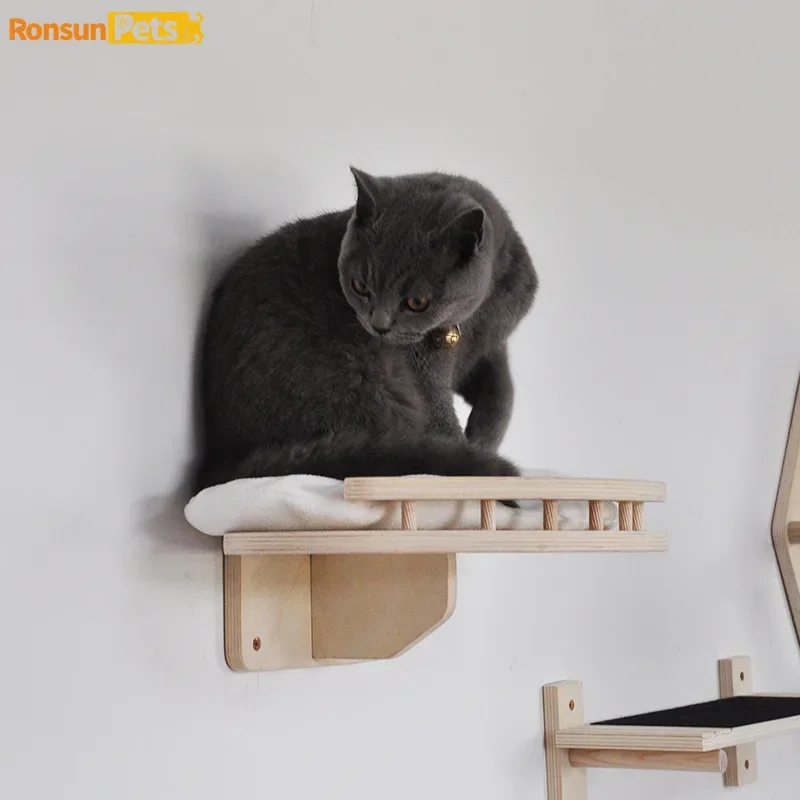 Home Wooden Diy Cat Climbing Frame Cat Wall Multi-functional Cat Toy Bed Wall Hanging Nest Wooden Pet Wall Shelf Products