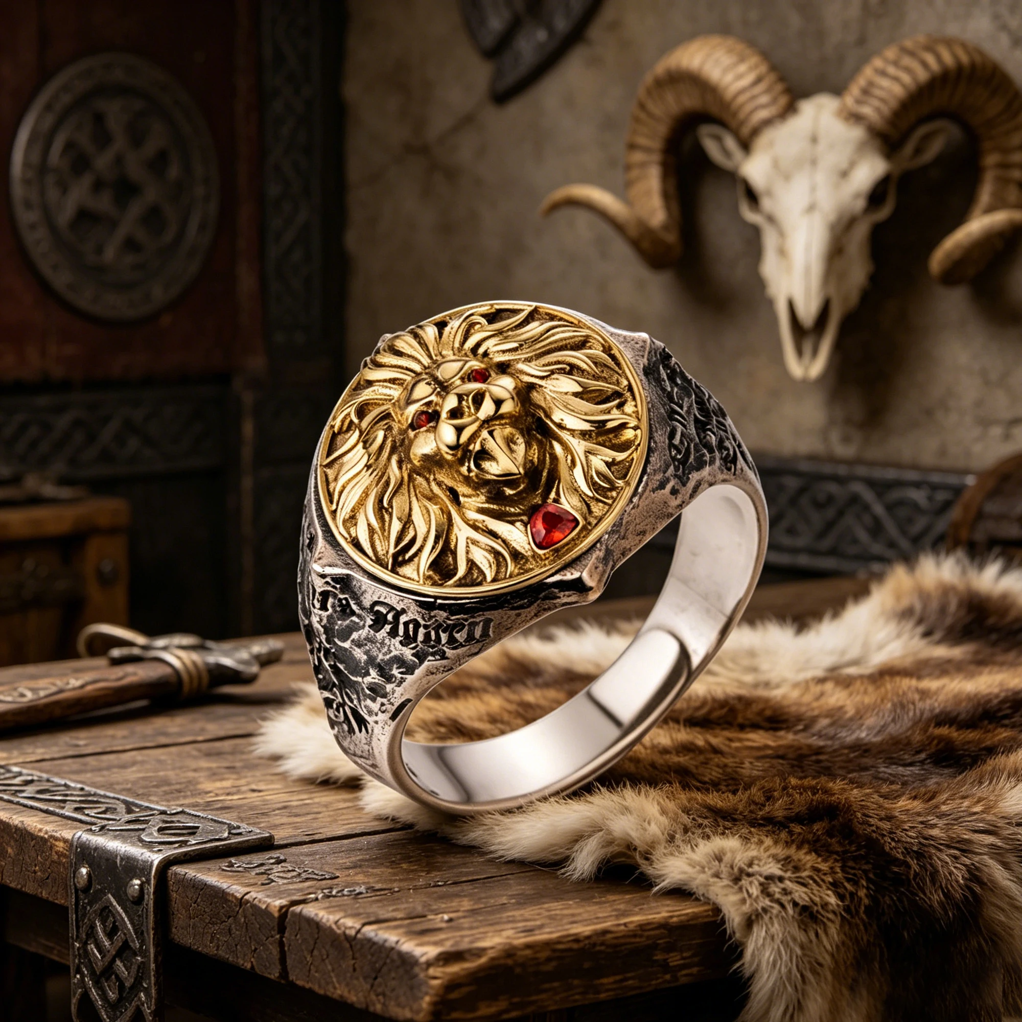 925 Sterling Silver Viking Lion Ring for Men Roaring Howling Frost Animal Head Fashion Statement Jewelry