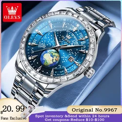 OLEVS 9967 Men's Watch Luxury Trendy Diamond Starry Sky Earth Quartz Watch Stainless Steel Waterproof Calendar Clock Men's Watch