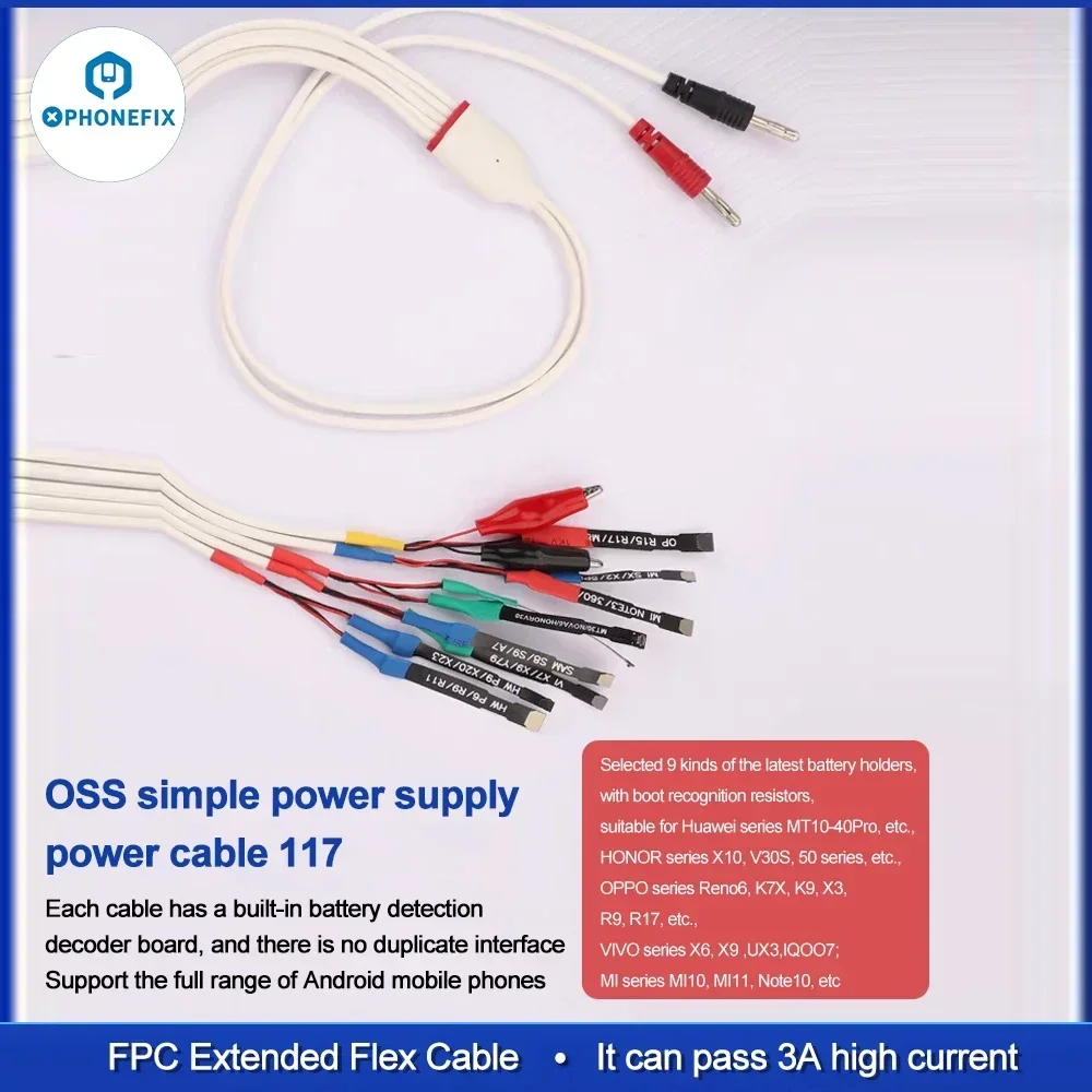 OSS W117 W116 Simple Power Supply Cable for IPhone 5-15Pro Max Android Mobile Phones Battery Boot Activation Test Test Line