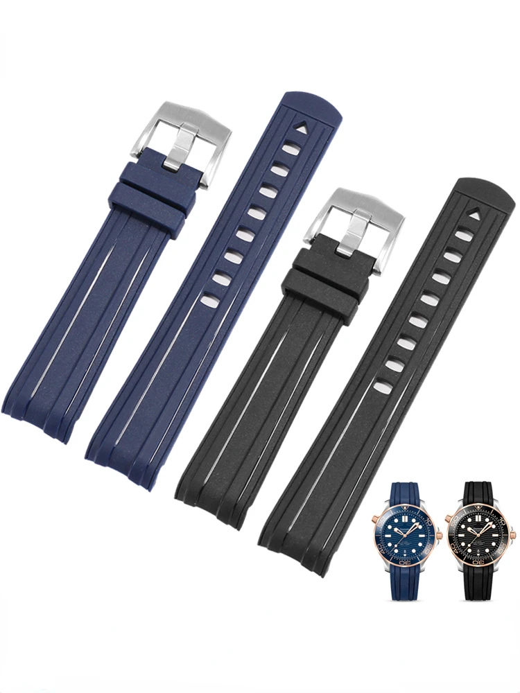 High Quality Diving Fluorous Rubber Silicone Watch Band for Omega New Seamaster 300 Ocean Rolex Daytona Yacht Blue Watch Strap