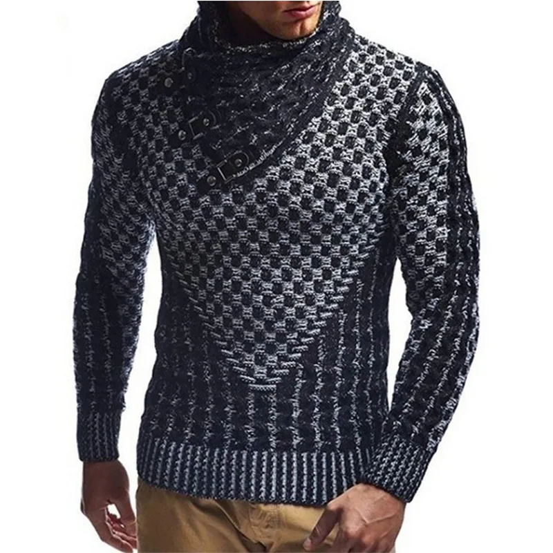 2023 Mens Sweater Knitted Pullover Fashion High Neck Slim Fit Mens Wear