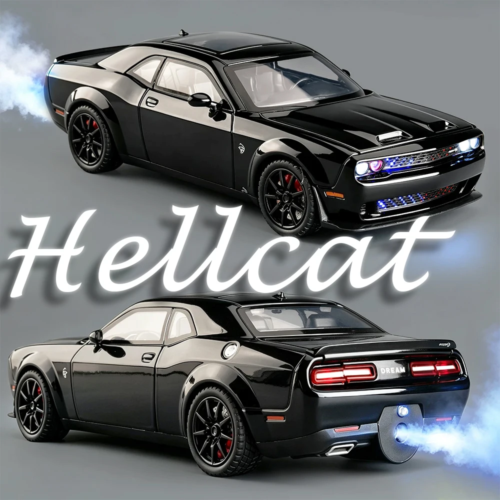1:24 Hellcat Tourbillon Toy Model Supercars Alloy Diecast Sound Light Doors Opened Front Wheel Steering Sports Car Toys Gifts
