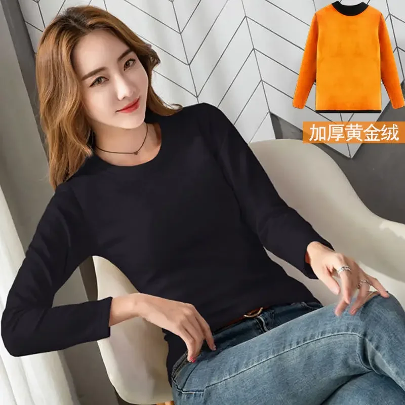 thermal Women Clothes Winter Thermal Underwear Women\'s Thick Velvet Tops Wear Autumn Clothes Mid-high Collar Bottoming Shirt