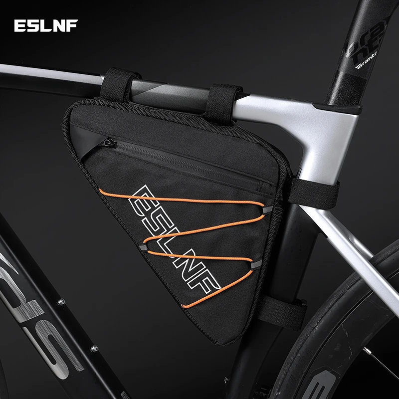 ESLNF Road Bike Triangle Bag MTB Nylon Waterproof Bike Bag Durable With Side Net Highlight The Reflective Rope Bike Bag