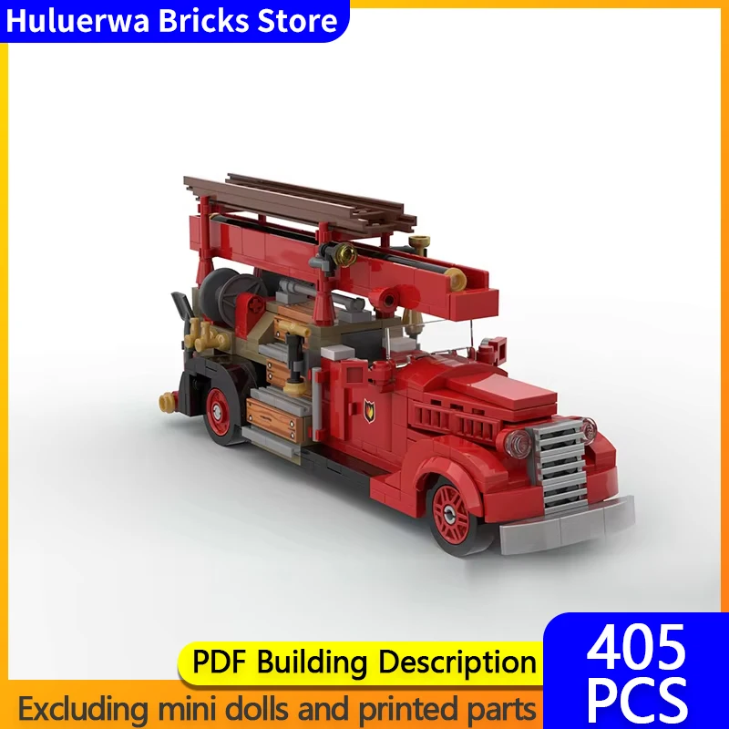 City Car Model MOC Building Bricks Vintage Fire Truck Rescue vehicle Modular Technology Gift Holiday Assemble Children Toys Suit