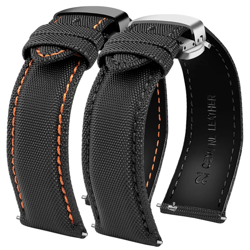 

For Mido Nylon Leather Strap Commander M021 M025 Multifort M005 Tissot CASIO Black Orange TAG Heuer Nylon strap 20mm 21mm 22mm