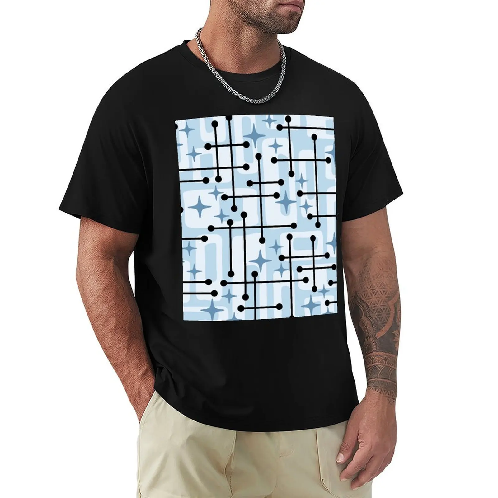 

Retro Mid-Century Modern Abstract Pattern Black and Blue T-Shirt Short sleeve tee graphic t shirts plain white t shirts men