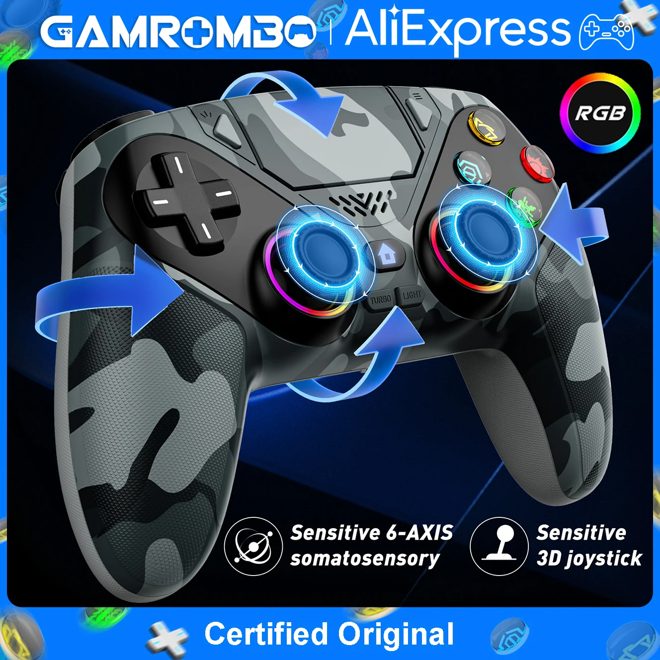 For Playstation 5/PS5 Pro/Slim/PC RGB BT Wireless Controller W/Dual Shock Marco/Turbo Program Function 3.5mm Audio Jack Gamepads