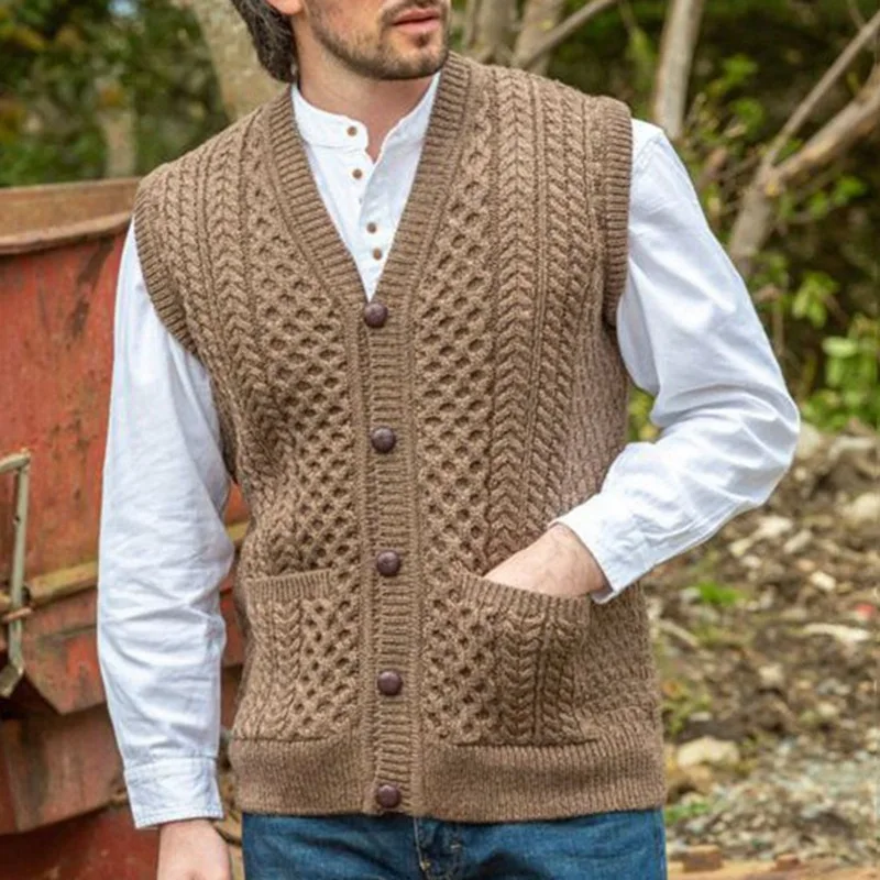 

New men's luxurious and fashionable autumn and winter sleeveless woolen vest slim fit solid color twisted sweater vest