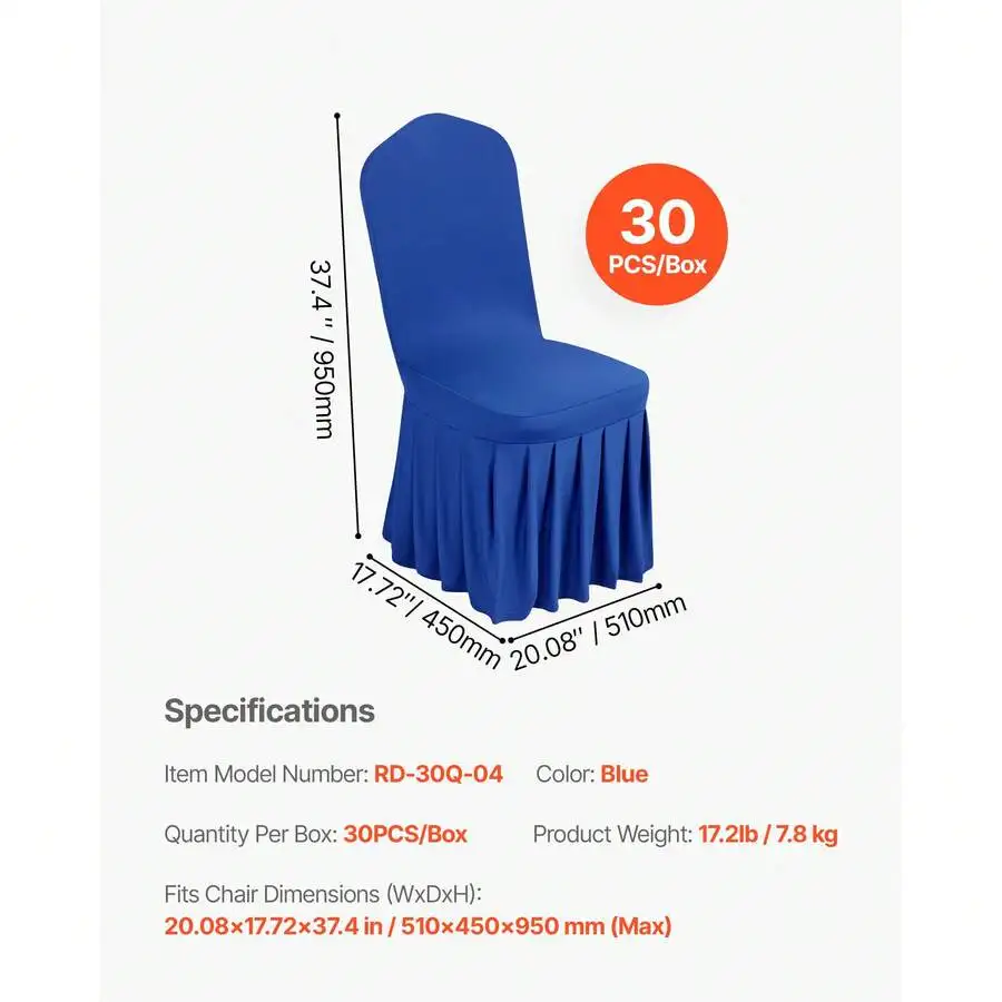 30 Pcs Blue Chair Covers, Polyester Spandex Chair Cover, Stretch Slipcovers For Wedding Party Dining Banquet Flat-Front Chair Co