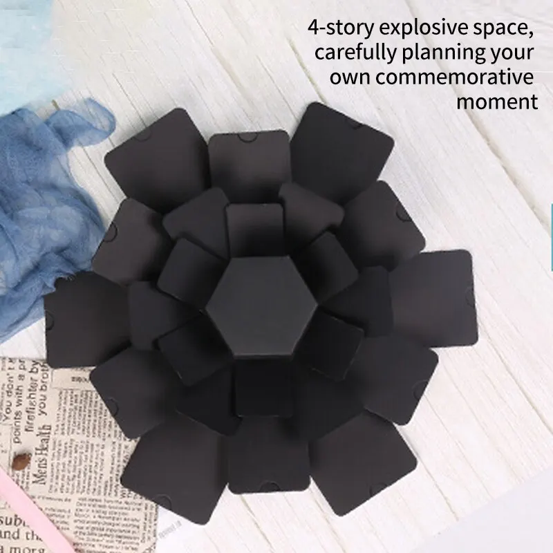 1 DIY Black Explosion Box, Photo Album Scrapbook Handmade Folding Album Memory Box Birthday VALENTINE\'S Day Proposal Anniversary