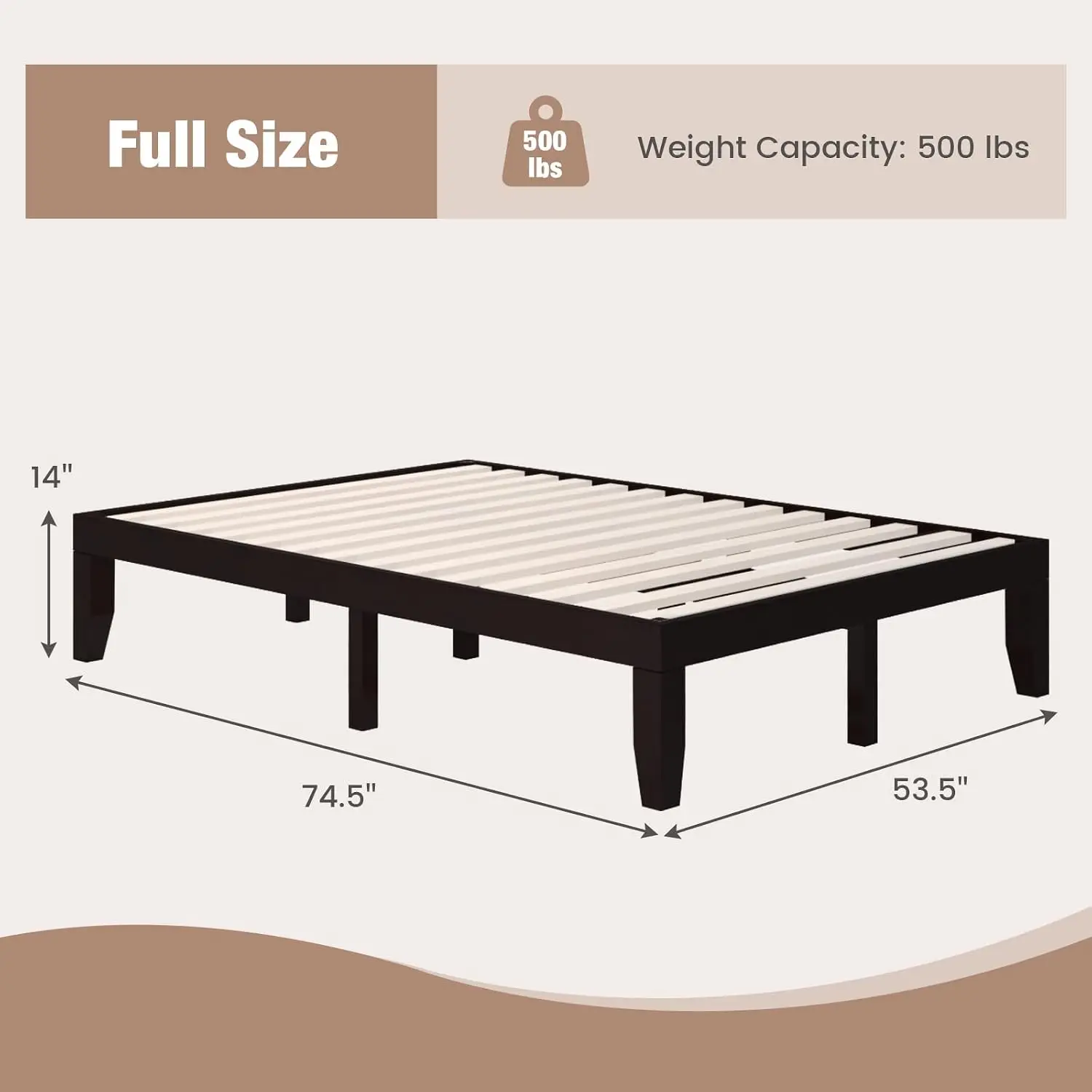 Solid Wood Platform Bed Frame 14 Inch Rubber Wood Foundation Heavy Duty Slats Support No Box Spring Easy Assembly, Customized