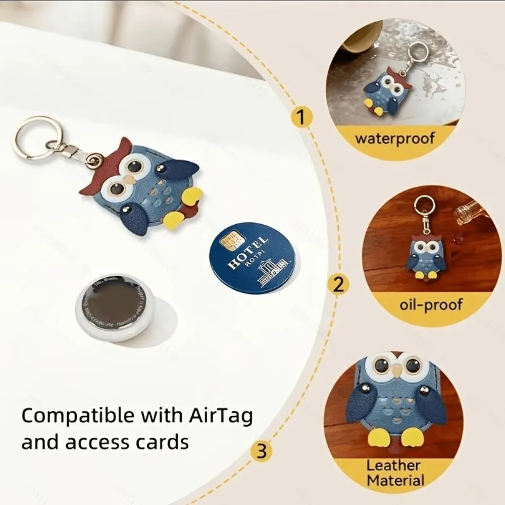 Cartoon Owl Charm Cartoon Owl Keychain PU Leather High Quality Card Holder Keychain Waterproof Faux Leather view 5