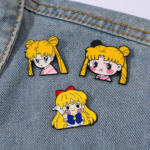 3 Pcs Anime Cute Sailor Moon Brooch Exquisite Personality Character Enamel Pins Badge Clothes Jewelry Accessories Gift