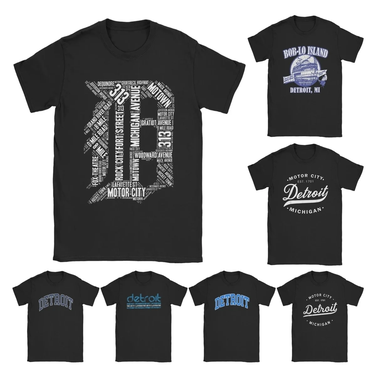 Detroit Graphic D Men T Shirt Funny Tees Detroiter 313 Cool Michigan T-Shirt 100% Cotton Graphic Printed Classic Retro City Tops