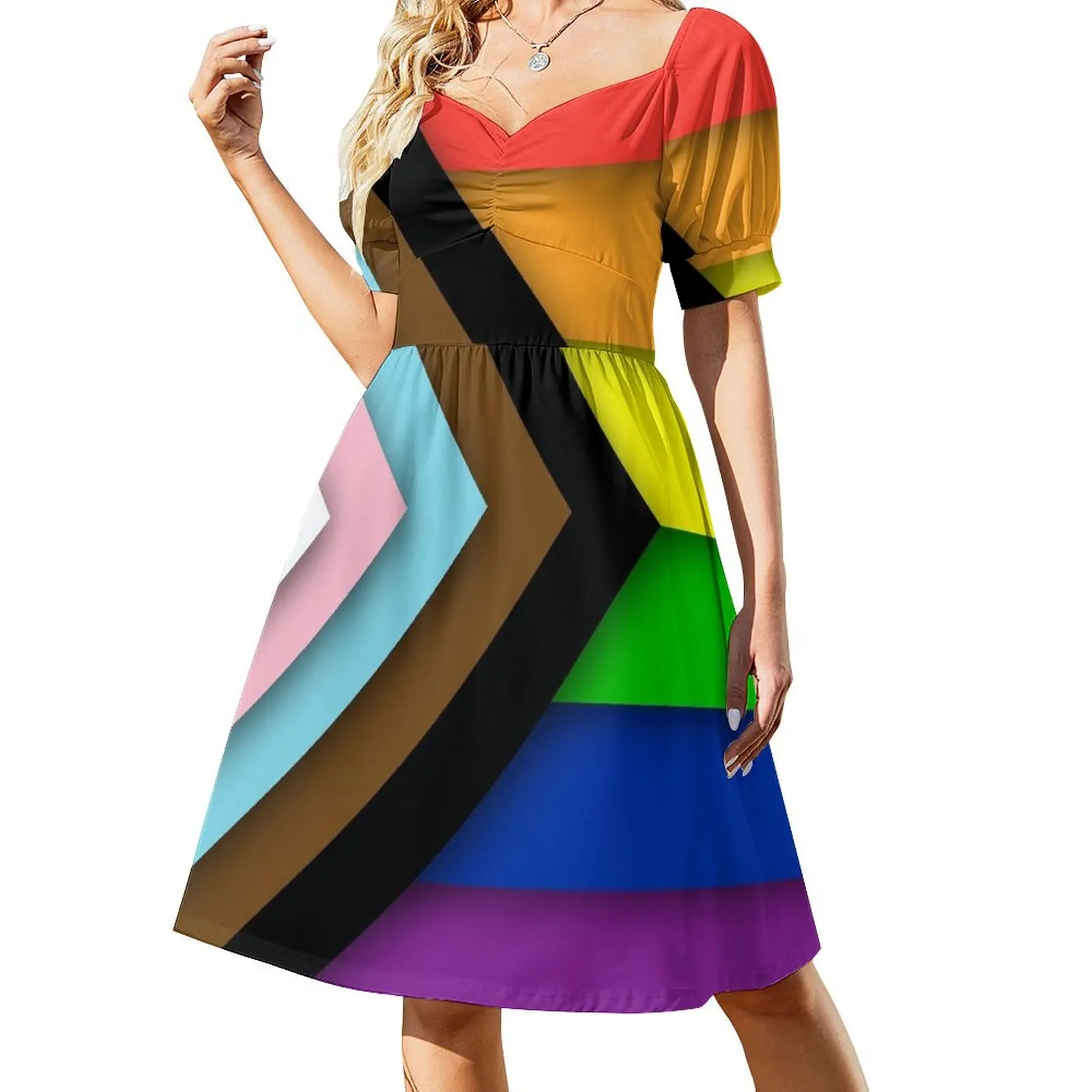 

Progress Pride Flag Short Sleeved Dress Clothing female Women's summer dress Dress