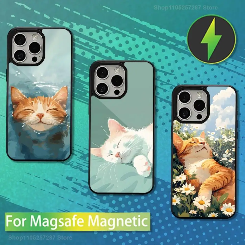 

Cute Cartoon Art Kitten Phone Case For iPhone 13,15,17,14,Pro,Max,Plus,12,11,16,Mini, For Magsafe,Magnetic Wireless Charging