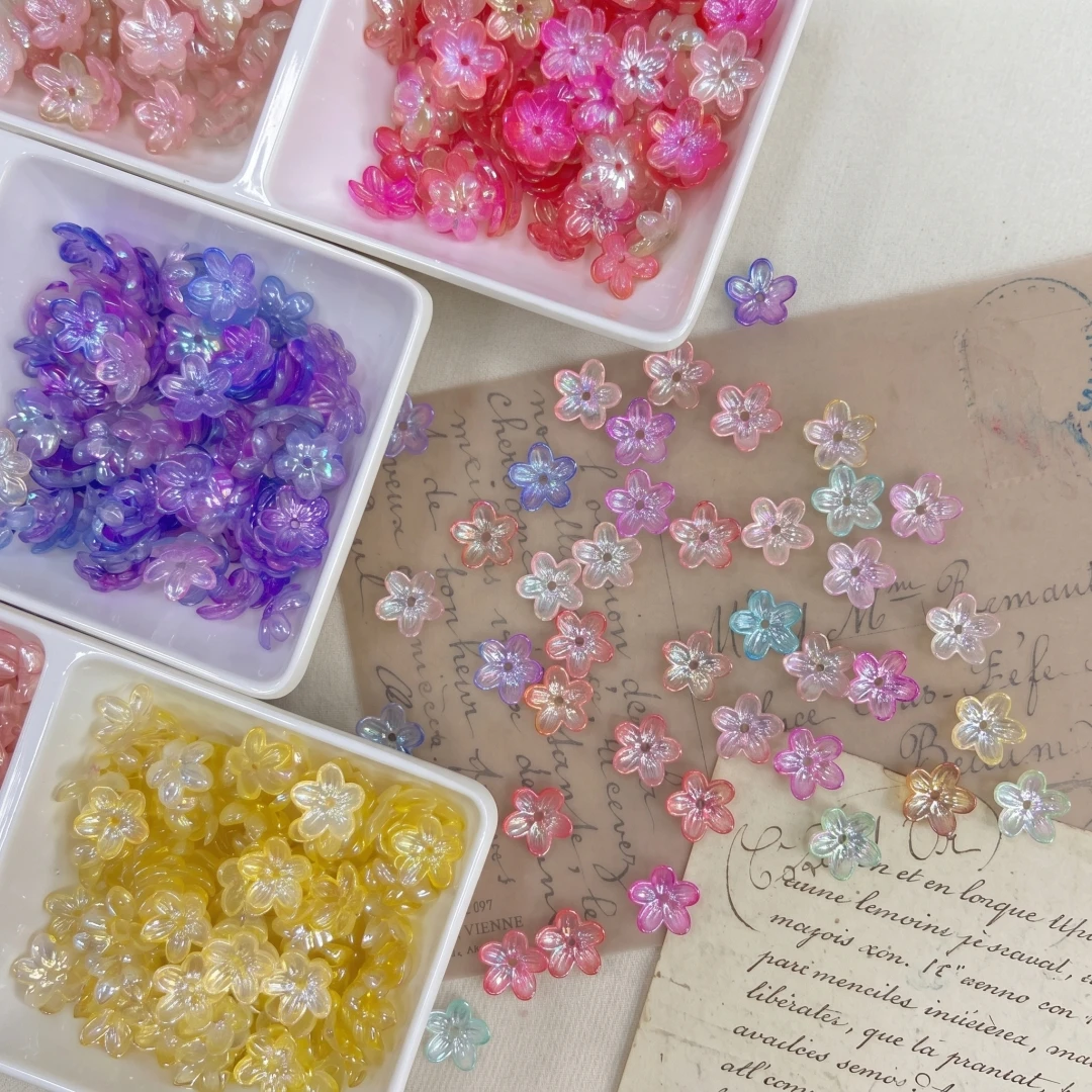 100pcs 12mm Glow in The Dark Acrylic Cherry Blossom Flower Beads Caps Charms for DIY Bracelets Necklaces Jewelry Crafts Making view 6