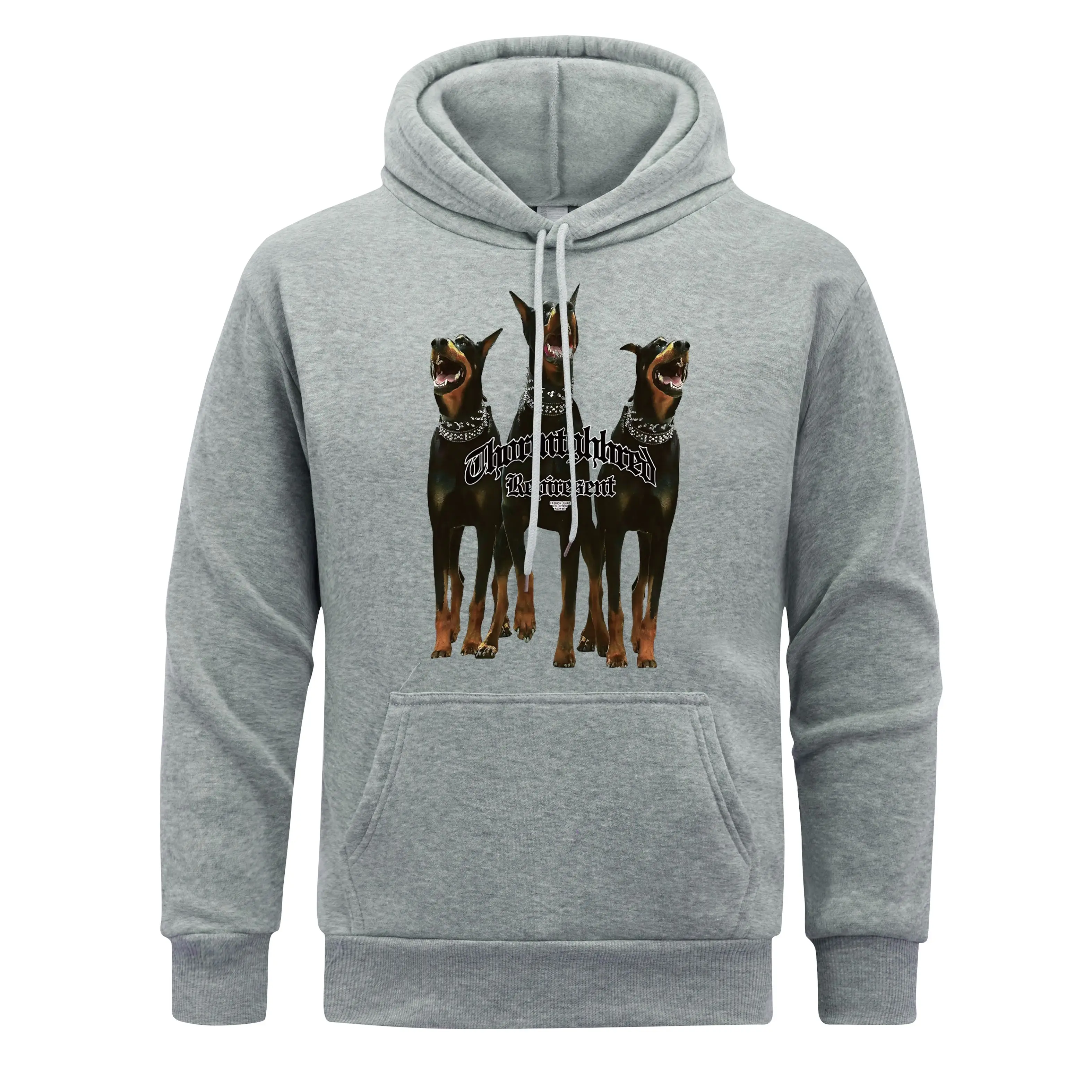 Three Bodyguards Men Hooded Physical Image Of heartHoodies Doberman Guard Hoody Man fur-liner Spring Autumn Pullover