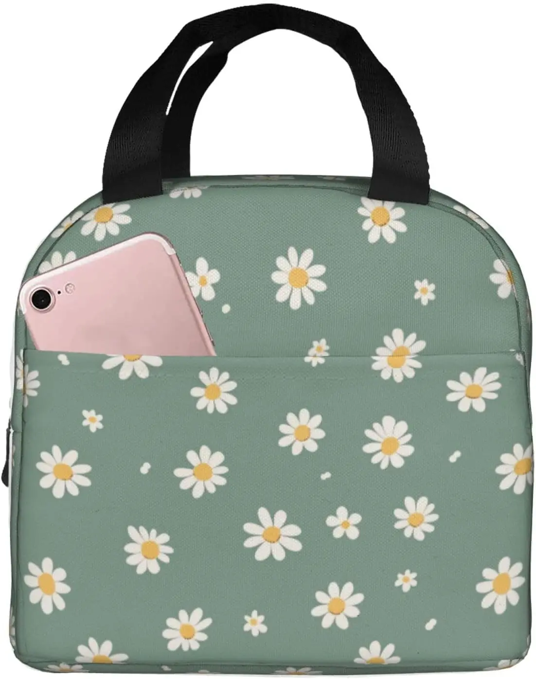 

Lunch Bag Daisy Flower Green Insulated Lunch Box Reusable Cooler Tote for Adults Student Girl Boy Work Office School Pic