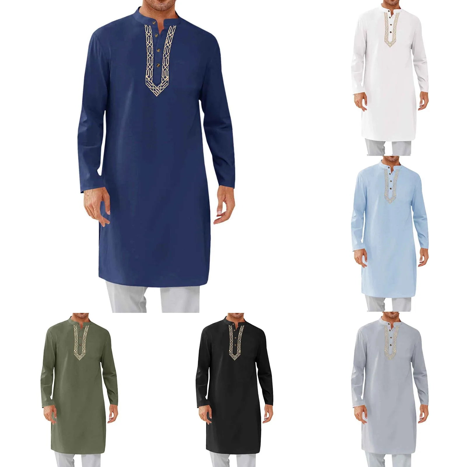 

Cross-Border Arabic Sle Long Men's Muslim Embroidered Robe Faionable Simple Design ular Selling Outerwear Coat