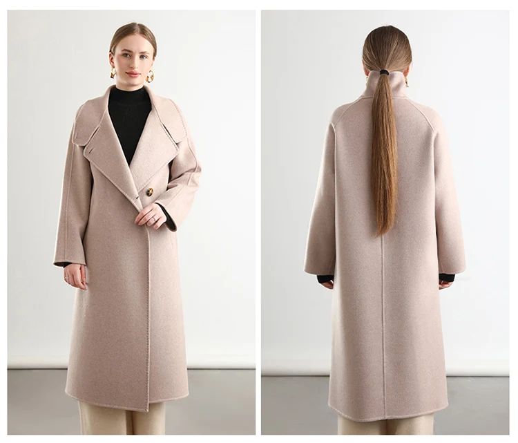 Pure Wool Trench Coat 100% Woolen Overcoat Dense Fabric New Women Turn-down Collar Handmade Long Coat Winter Jacket #20
