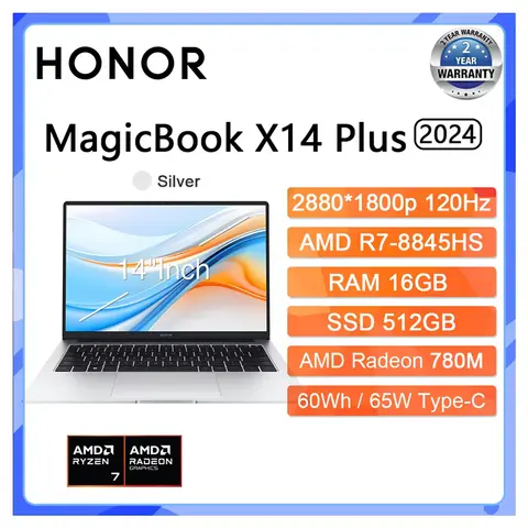 Honor-laptop x14 plus, r7-8845hs, radeon 780m, 16 gb + 512gb ssd, 60hz, ips, tela de olho inteiro, 14 polegadas, win11