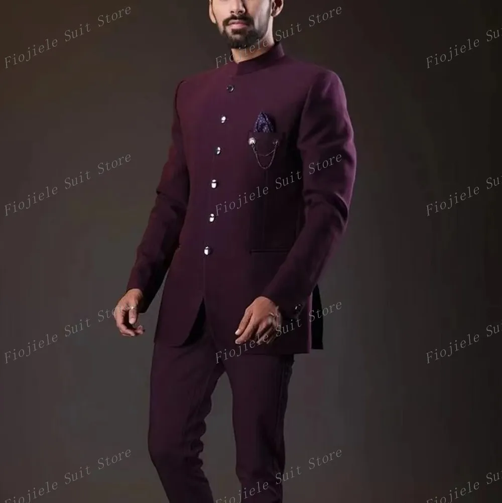 

New Burgundy Men Casual Business Suit Groom Groomsman Prom Wedding Party Formal Tuxedos 2 Piece Set Jacket And Pants