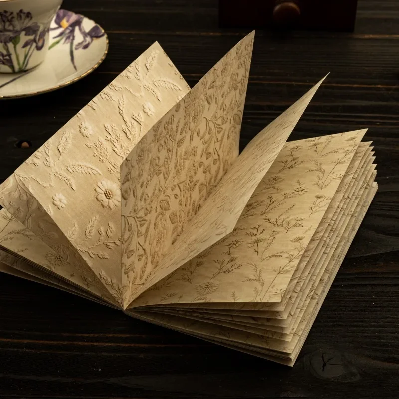 Kraft Paper Relief Visual Texture Retro Memo Pad Student Notebook,Handbooks Letter Paper DIY Decorative Background Paper