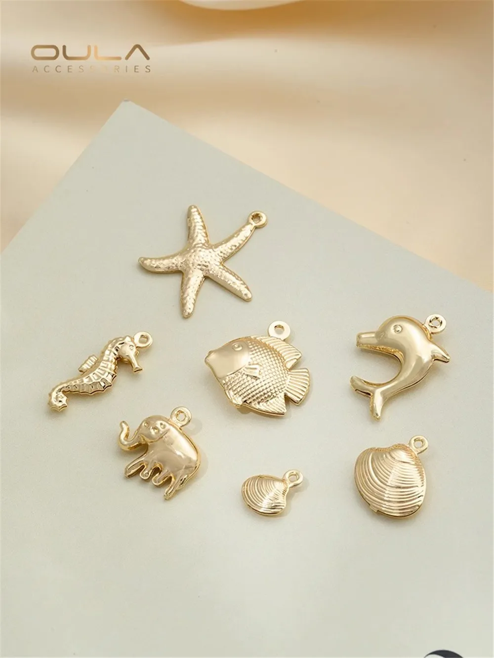 14K Gold-Color Plated Dolphin Shell Pendant Starfish Elephant Clownfish Seahorse Pendant Diy Accessories