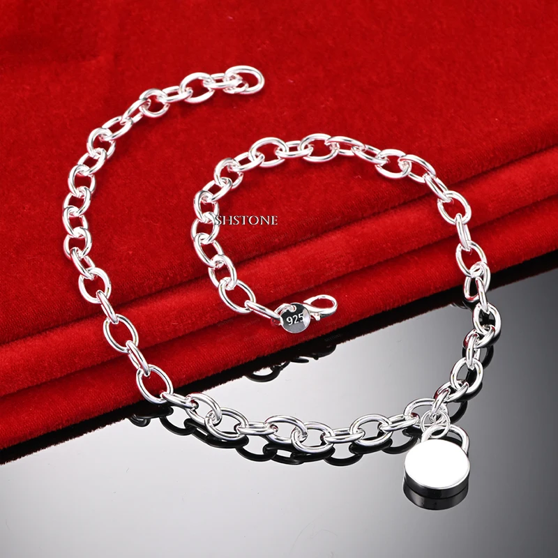 Fashion 925 Sterling Silver Round Lock Pendant Necklace For Women Chain Party Engagement Wedding Fashion Charm Jewelry Gift