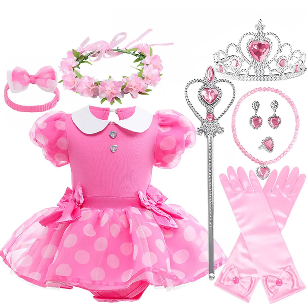 

Disney New Princess Baby Girls Clothes Girl Cosplay Minnie Pink Short Sleeve Cute Skirt Infant Costumes Bodysuits Onesie Dress