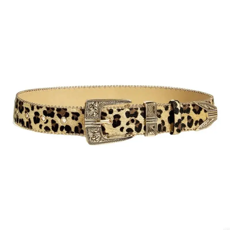 

Leopard Pattern Belt for Women Fashion Waist Belt All Matching Engraved Buckle Belt for Teens Western Vintage Waistband