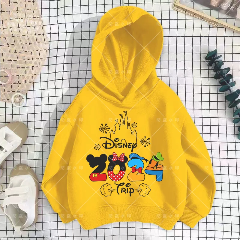 Fashion Disneyland Trip Cartoons Disney Vacation Clothes 2024 Girl Clothes Minnie Mouse Girl Children Top Caricature Hoodie Boy