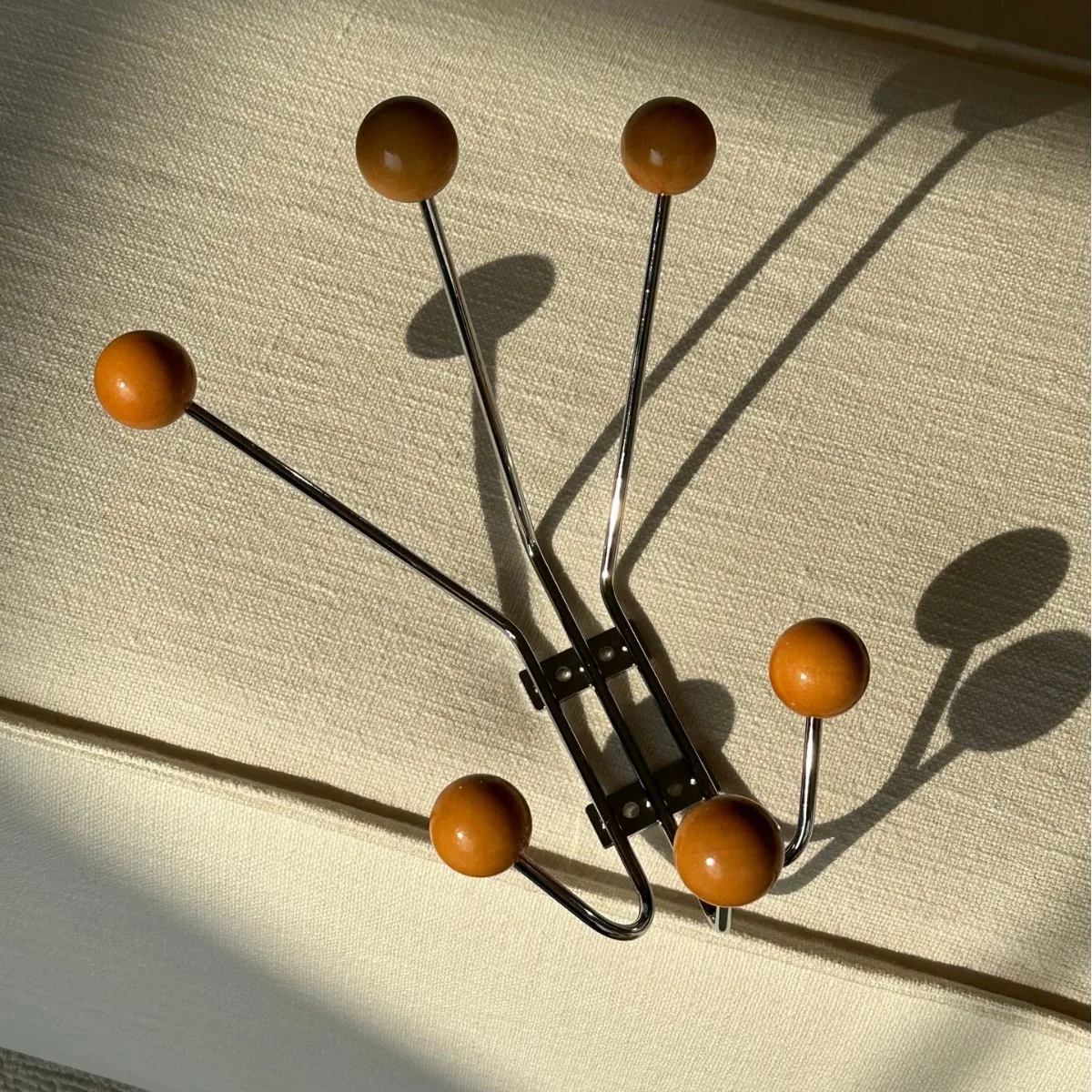 Wall Mounted 6 Hooks Coat Rack Wooden Ball Metal Hat Bag Hanger for Home Entryway Closet