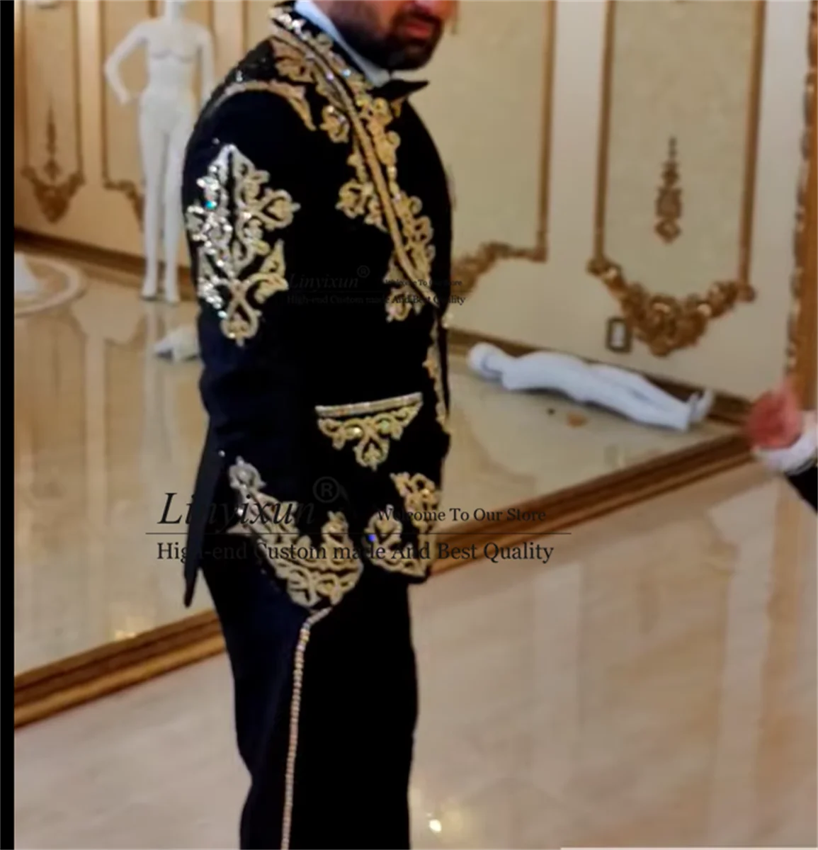 luxury Embroidered Diamond Men Suits 3 Pieces Sets Male Dinner Prom Blazers Groom Tuxedos Slim Fit traje de hombre elegante
