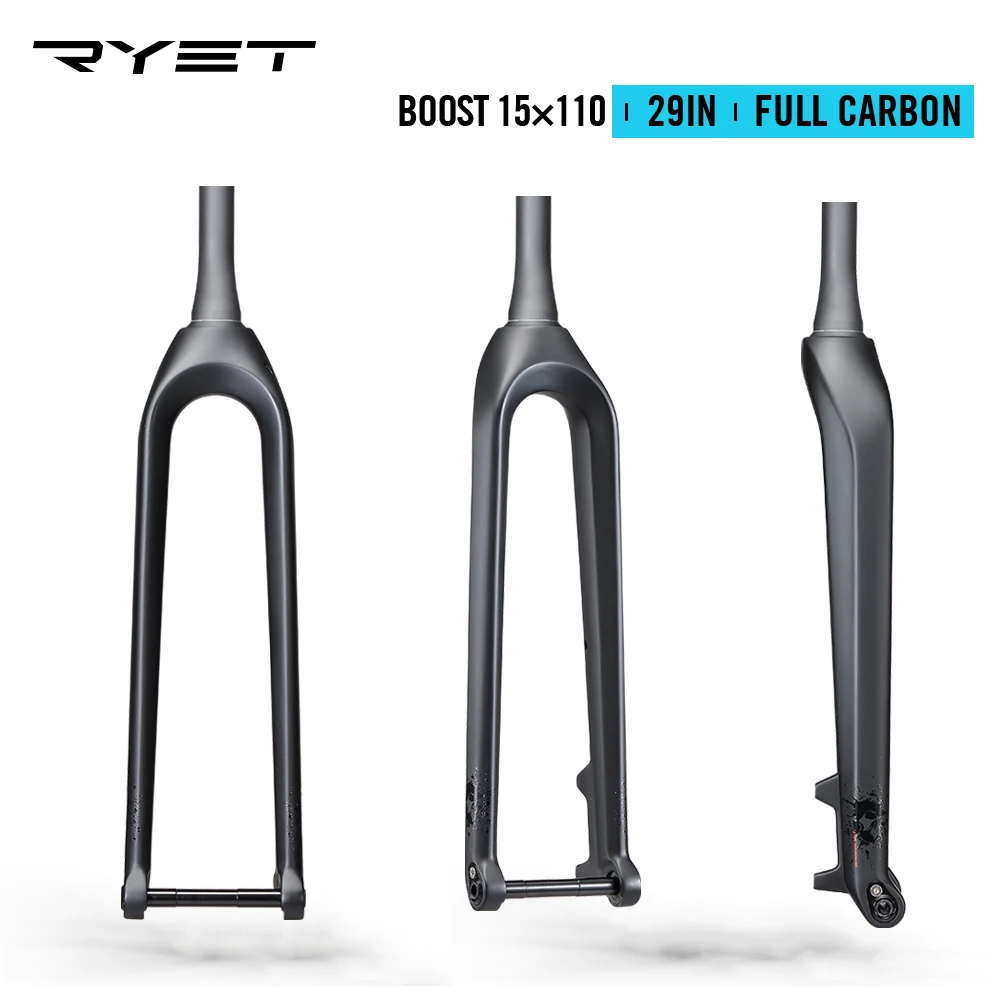 NEW RYET MTB Bicycle Front Fork Parts Full Carbon Rigid Tapered Top 1-1/8