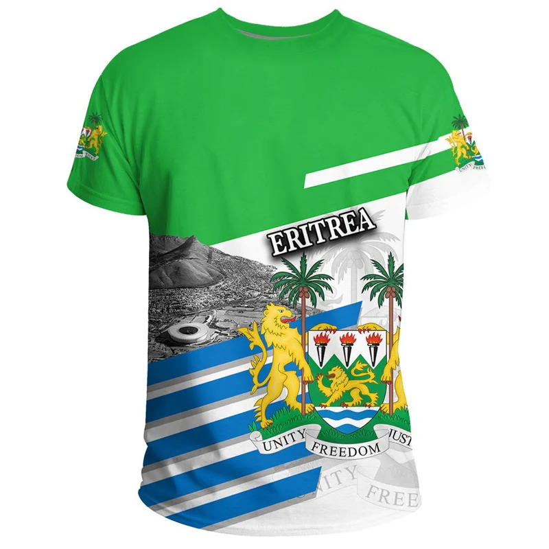 African Sierra Leone T Shirt Men Summer 3D Printed Coat Of Arms T-shirt Leisure Tops Crew Neck Tee Shirts Loose Short Sleeves